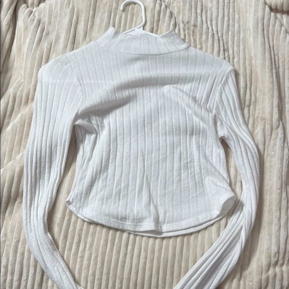 White Ribbed Long Sleeve Top